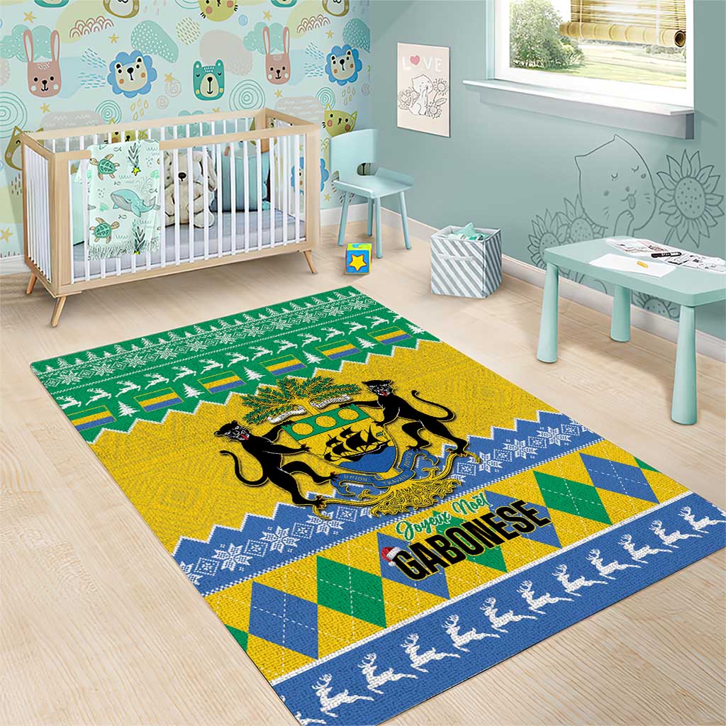 Afro Gabon Christmas Area Rug Joyeux Noel Coat Of Arms - African Pattern