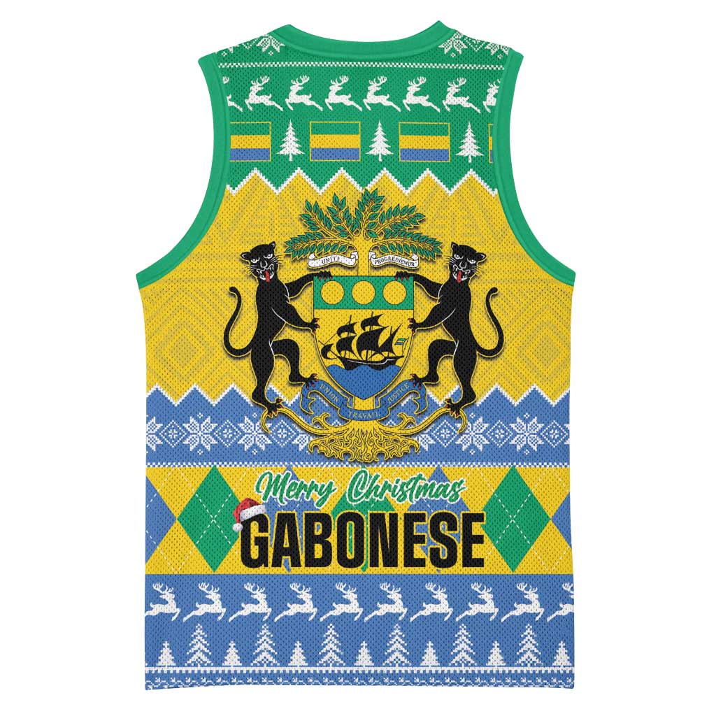 Afro Gabon Christmas Basketball Jersey Joyeux Noel Coat Of Arms - African Pattern LT14