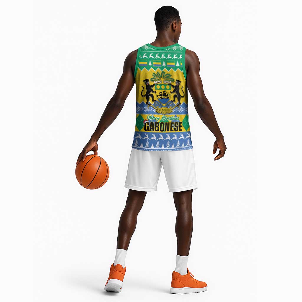 Afro Gabon Christmas Basketball Jersey Joyeux Noel Coat Of Arms - African Pattern LT14