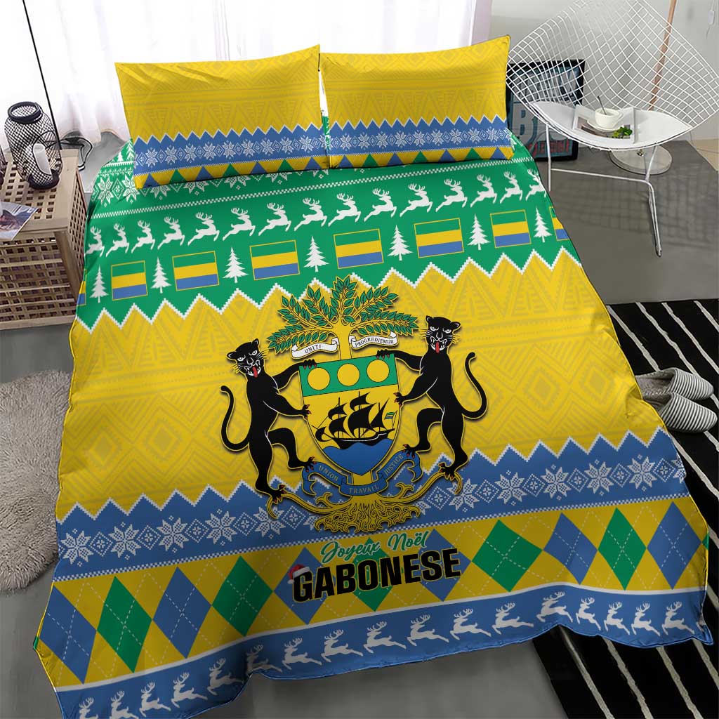 Afro Gabon Christmas Bedding Set Joyeux Noel Coat Of Arms - African Pattern