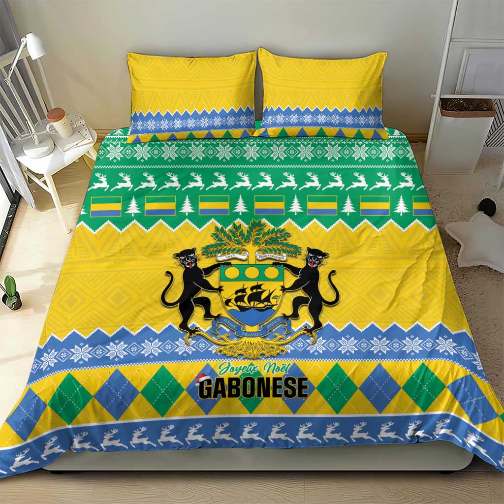 Afro Gabon Christmas Bedding Set Joyeux Noel Coat Of Arms - African Pattern