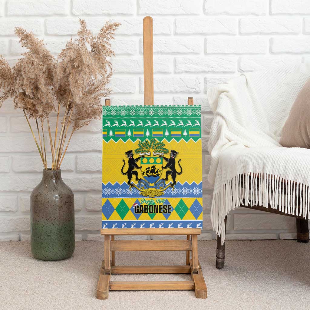 Afro Gabon Christmas Canvas Wall Art Joyeux Noel Coat Of Arms - African Pattern