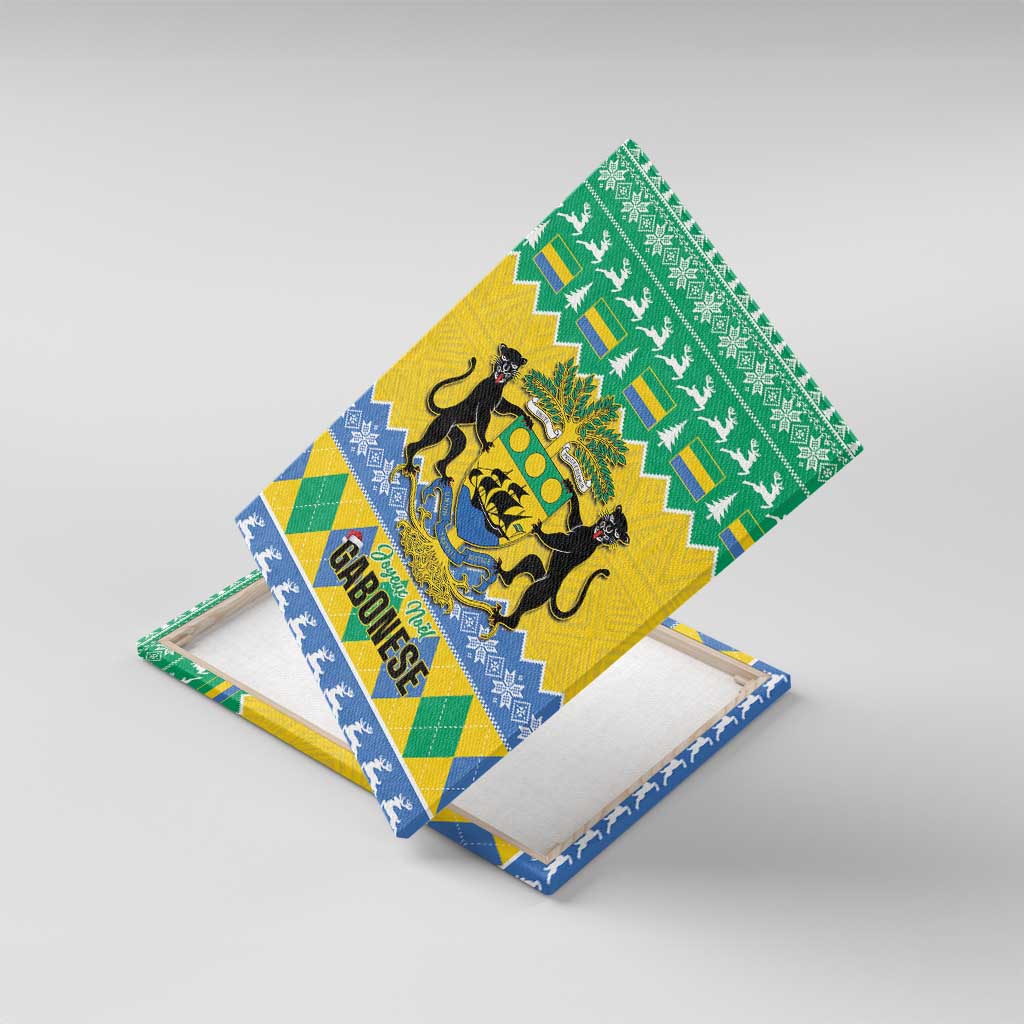 Afro Gabon Christmas Canvas Wall Art Joyeux Noel Coat Of Arms - African Pattern