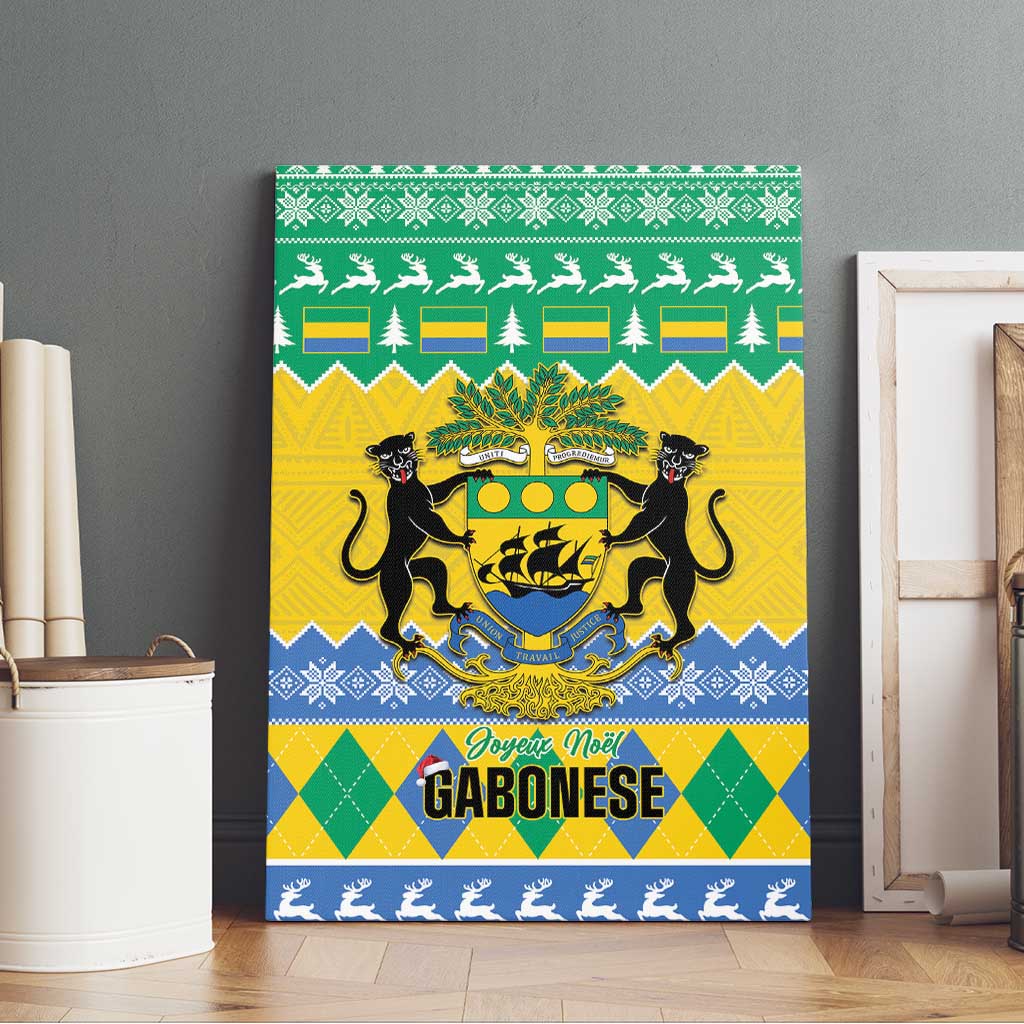 Afro Gabon Christmas Canvas Wall Art Joyeux Noel Coat Of Arms - African Pattern