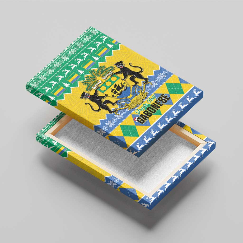 Afro Gabon Christmas Canvas Wall Art Joyeux Noel Coat Of Arms - African Pattern