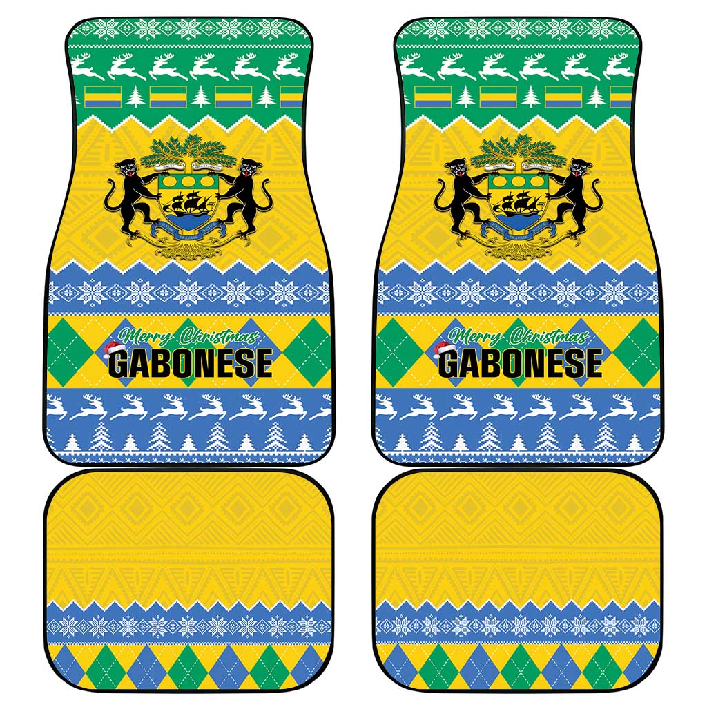 Afro Gabon Christmas Car Mats Joyeux Noel Coat Of Arms - African Pattern