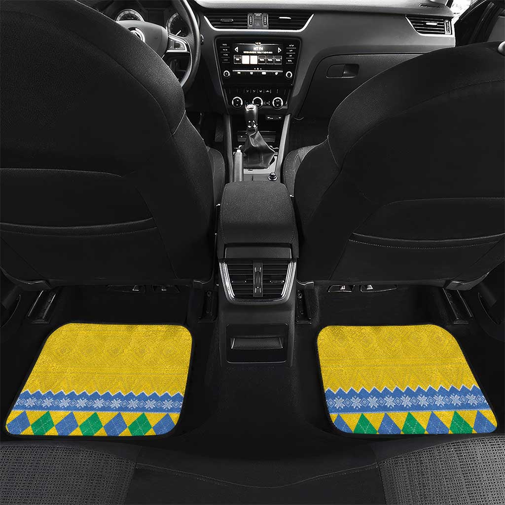 Afro Gabon Christmas Car Mats Joyeux Noel Coat Of Arms - African Pattern