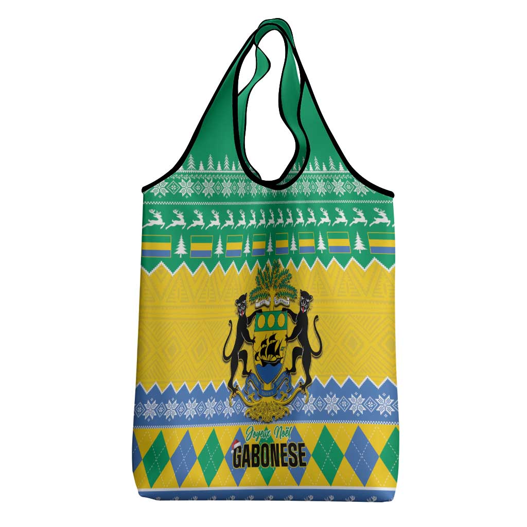 Afro Gabon Christmas Grocery Bag Joyeux Noel Coat Of Arms - African Pattern