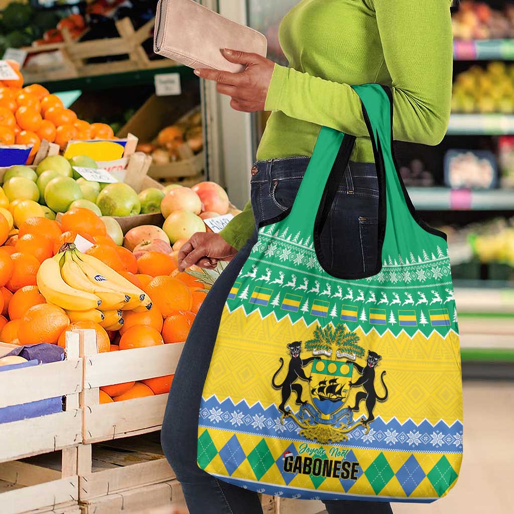 Afro Gabon Christmas Grocery Bag Joyeux Noel Coat Of Arms - African Pattern