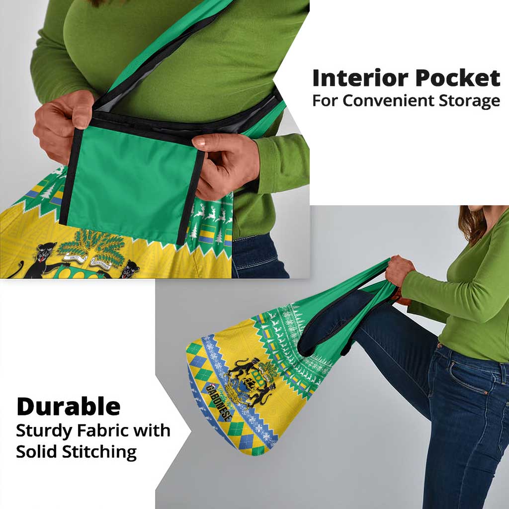 Afro Gabon Christmas Grocery Bag Joyeux Noel Coat Of Arms - African Pattern