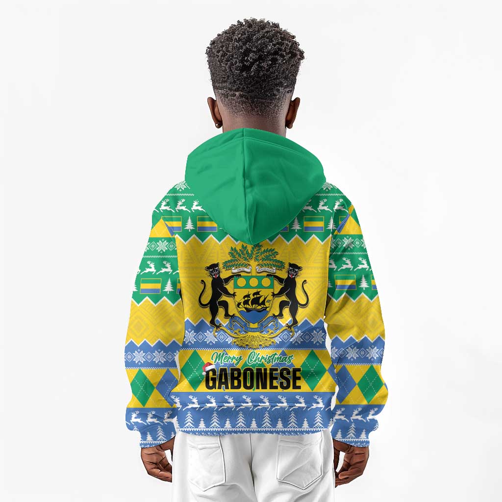 Afro Gabon Christmas Kid Hoodie Joyeux Noel Coat Of Arms - African Pattern
