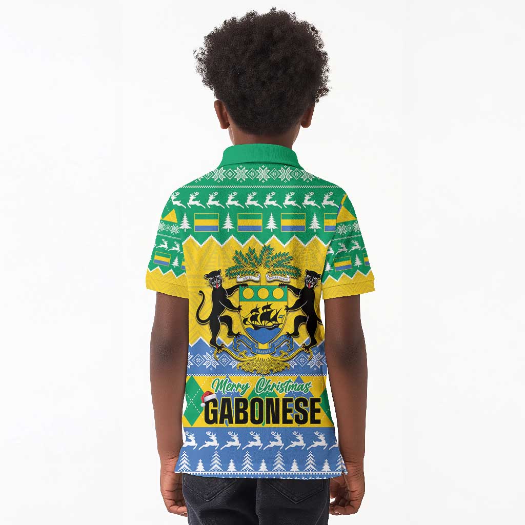Afro Gabon Christmas Kid Polo Shirt Joyeux Noel Coat Of Arms - African Pattern