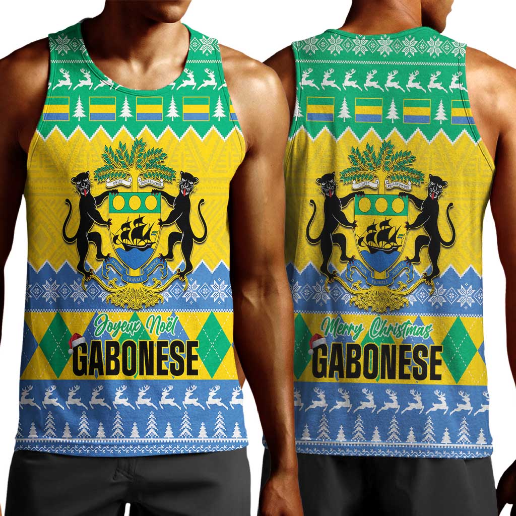 Afro Gabon Christmas Men Tank Top Joyeux Noel Coat Of Arms - African Pattern