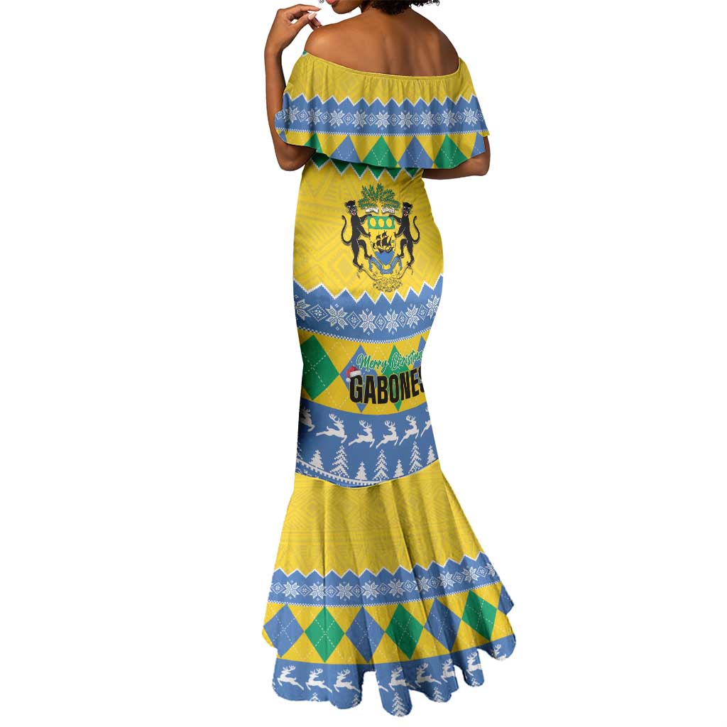 Afro Gabon Christmas Mermaid Dress Joyeux Noel Coat Of Arms - African Pattern