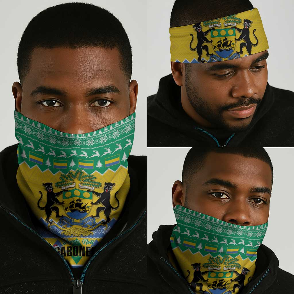 Afro Gabon Christmas Neck Gaiter Joyeux Noel Coat Of Arms - African Pattern LT14