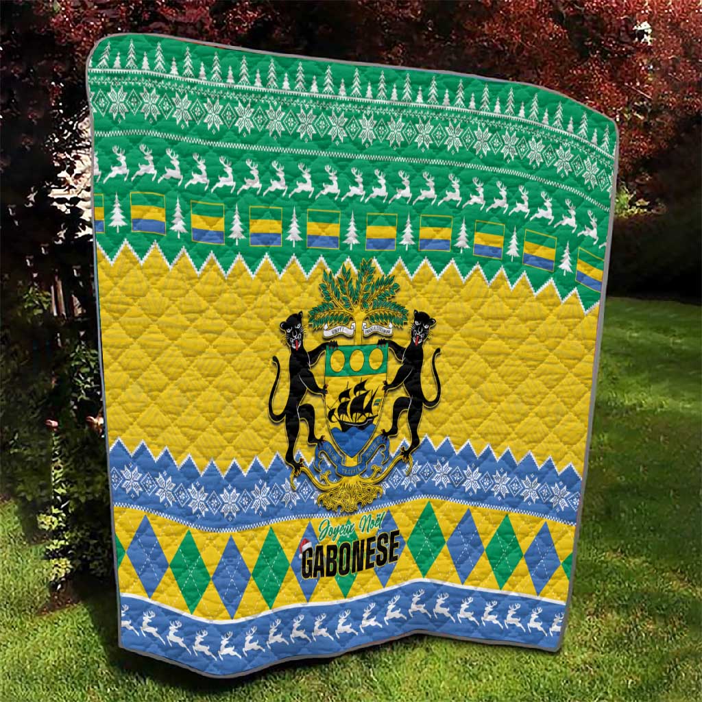 Afro Gabon Christmas Quilt Joyeux Noel Coat Of Arms - African Pattern