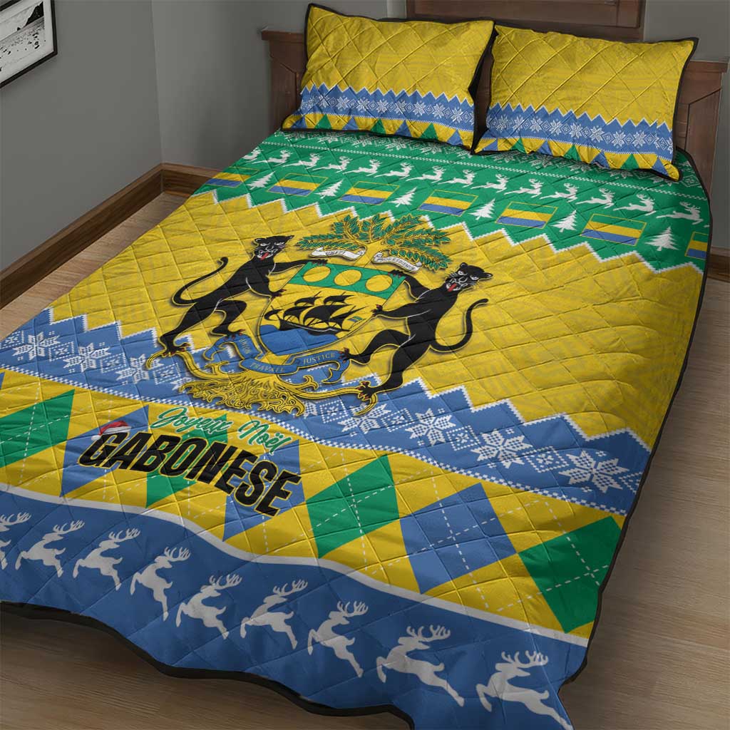 Afro Gabon Christmas Quilt Bed Set Joyeux Noel Coat Of Arms - African Pattern