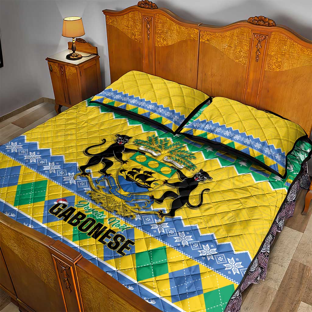 Afro Gabon Christmas Quilt Bed Set Joyeux Noel Coat Of Arms - African Pattern