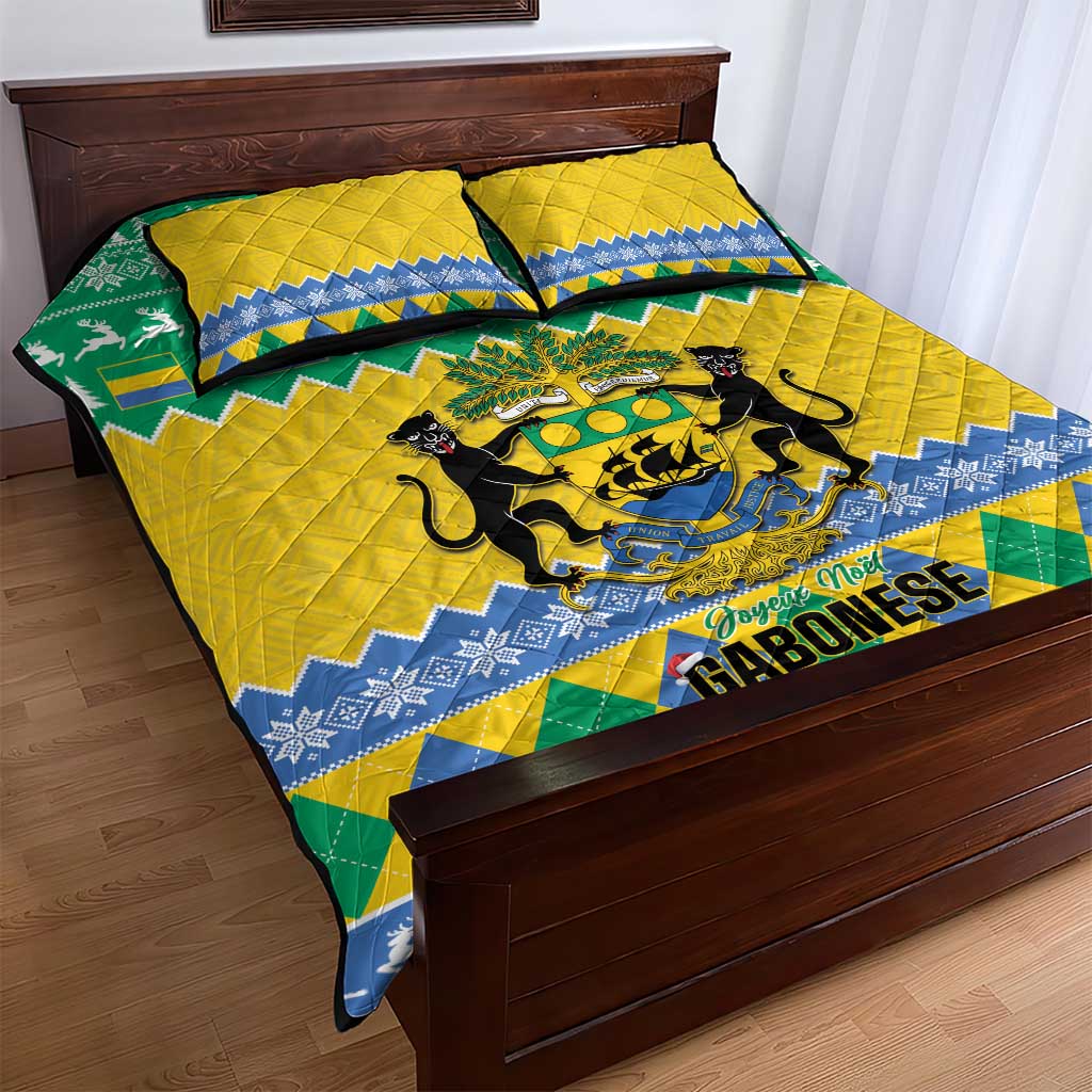 Afro Gabon Christmas Quilt Bed Set Joyeux Noel Coat Of Arms - African Pattern