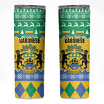 Afro Gabon Christmas Skinny Tumbler Joyeux Noel Coat Of Arms - African Pattern