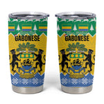Afro Gabon Christmas Tumbler Cup Joyeux Noel Coat Of Arms - African Pattern