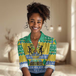 Afro Gabon Christmas Women Casual Shirt Joyeux Noel Coat Of Arms - African Pattern LT14