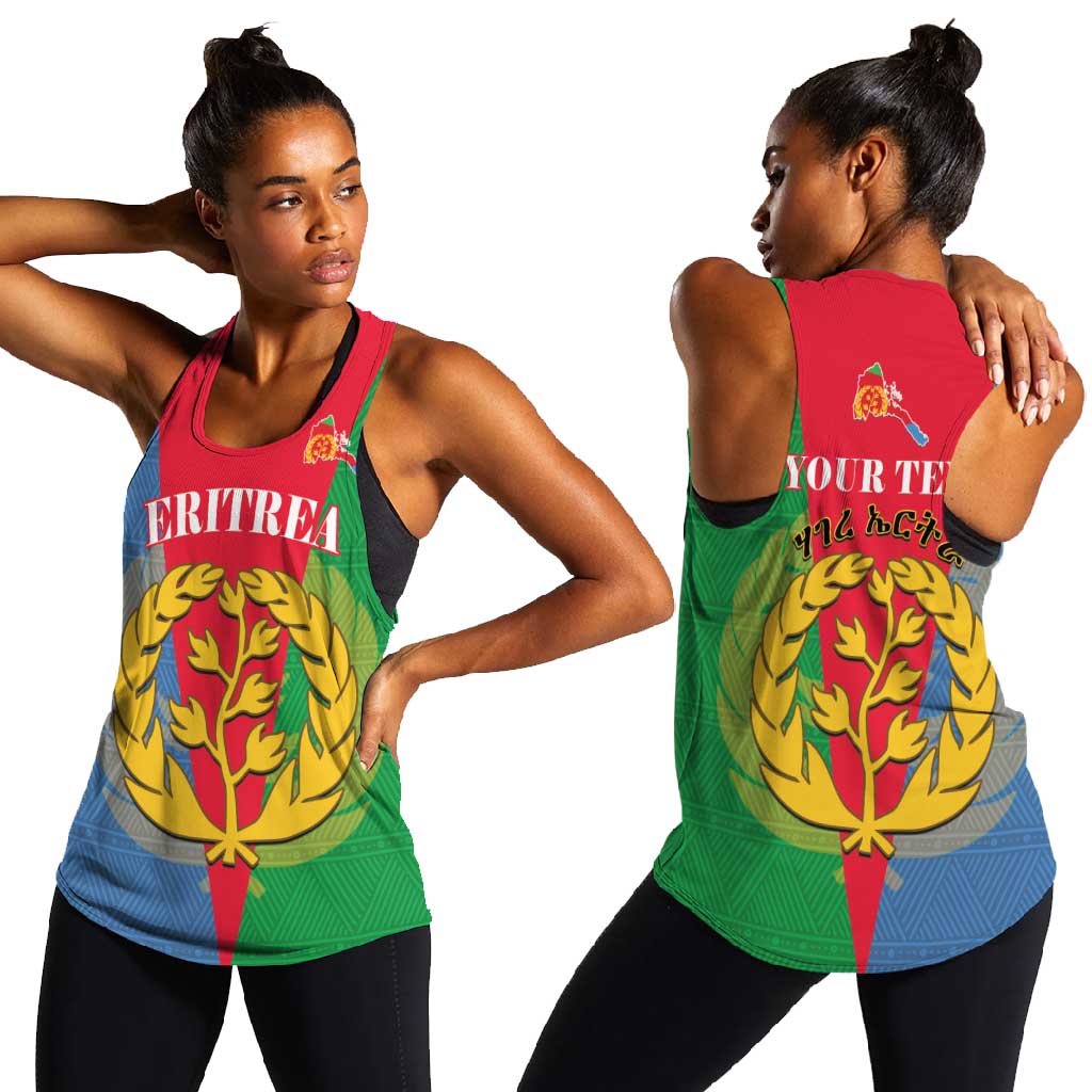 Custom Eritrea Women Racerback Tank with Eritrean Emblem Flag and African Pattern Design LT01