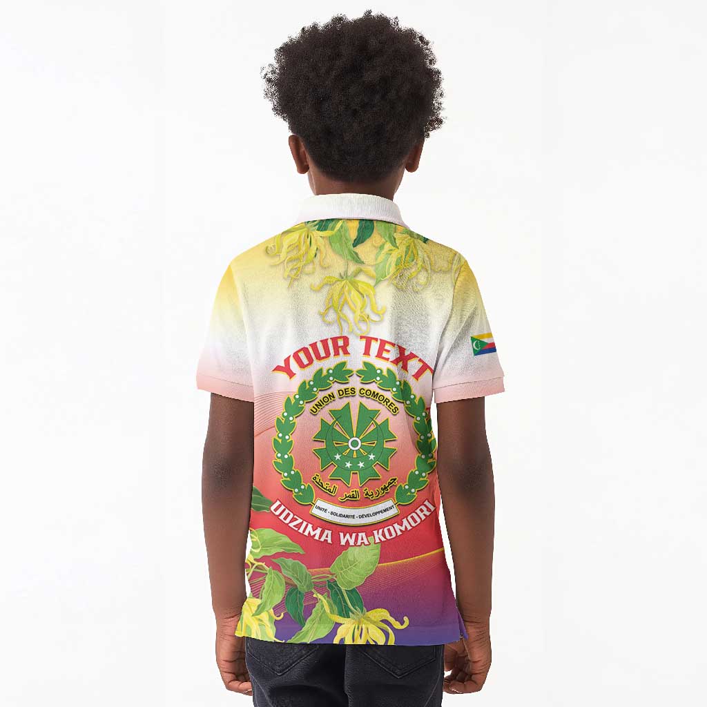 Personalized Comoros Kid Polo Shirt Coat Of Arms Mix Ylang Ylang Flower