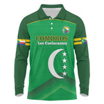 Custom Comoros Football Long Sleeve Polo Shirt Allez Les Coelacantes