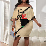 Marcus Garvey Day Off Shoulder Short Dress UNIA Flag Mix African Map - African Pride