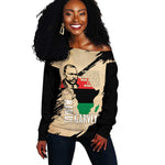 Marcus Garvey Day Off Shoulder Sweater UNIA Flag Mix African Map - African Pride
