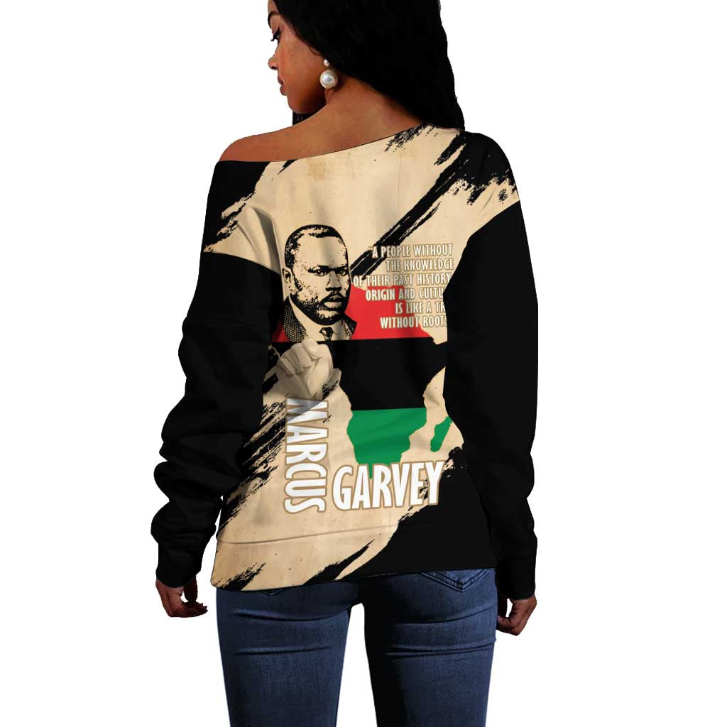 Marcus Garvey Day Off Shoulder Sweater UNIA Flag Mix African Map - African Pride