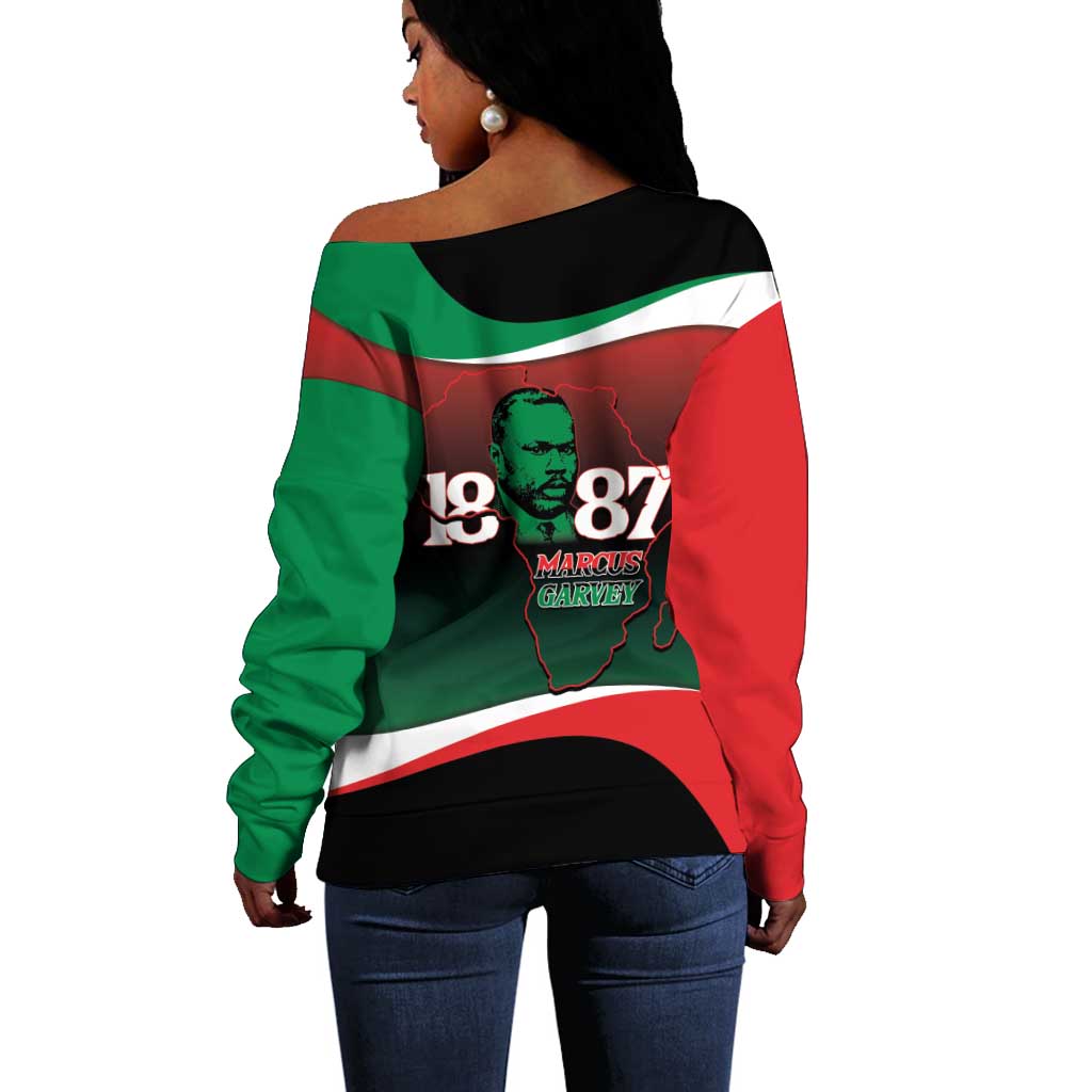 Marcus Garvey 1887 Off Shoulder Sweater African Map Curves Style - African Pride