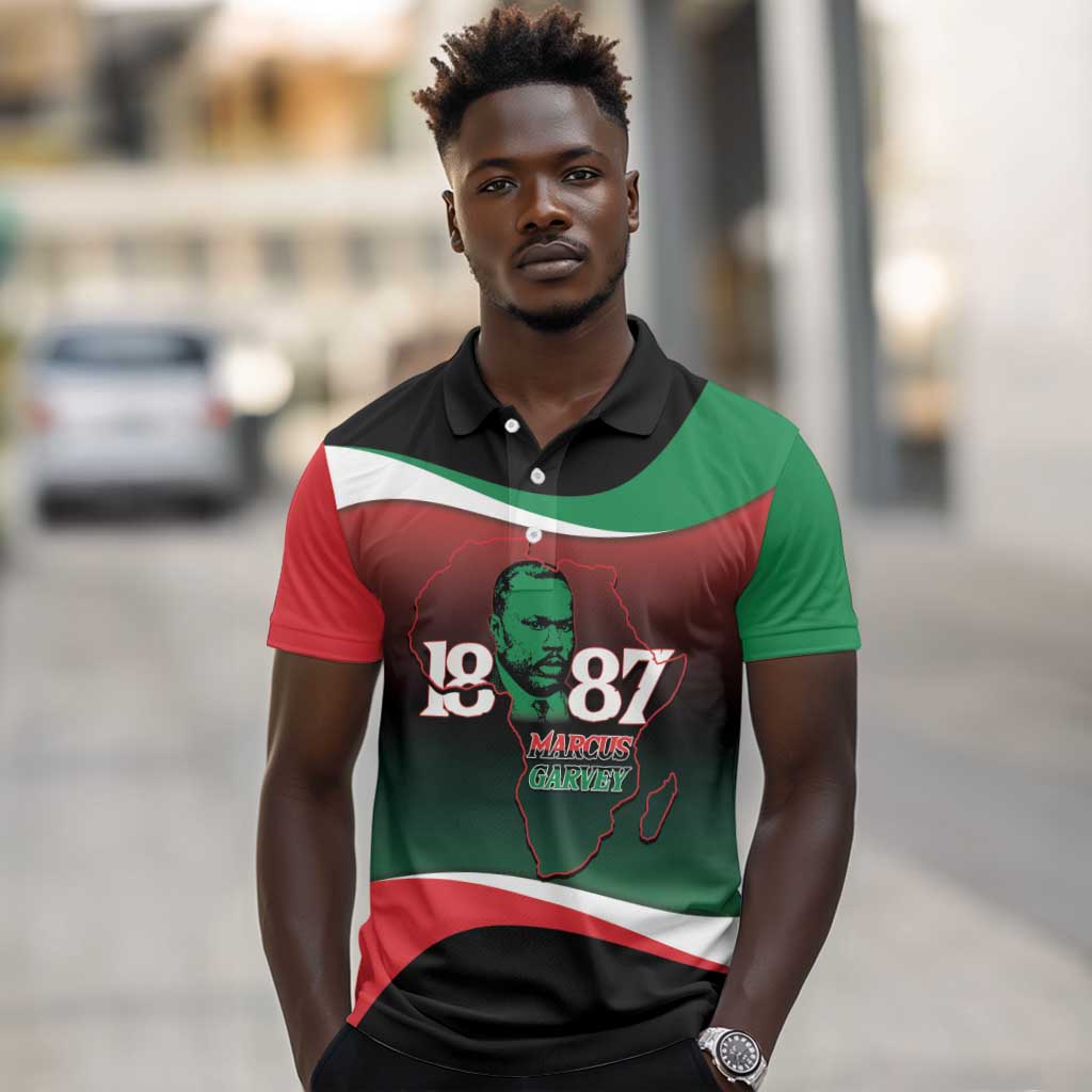 Marcus Garvey 1887 Polo Shirt African Map Curves Style - African Pride