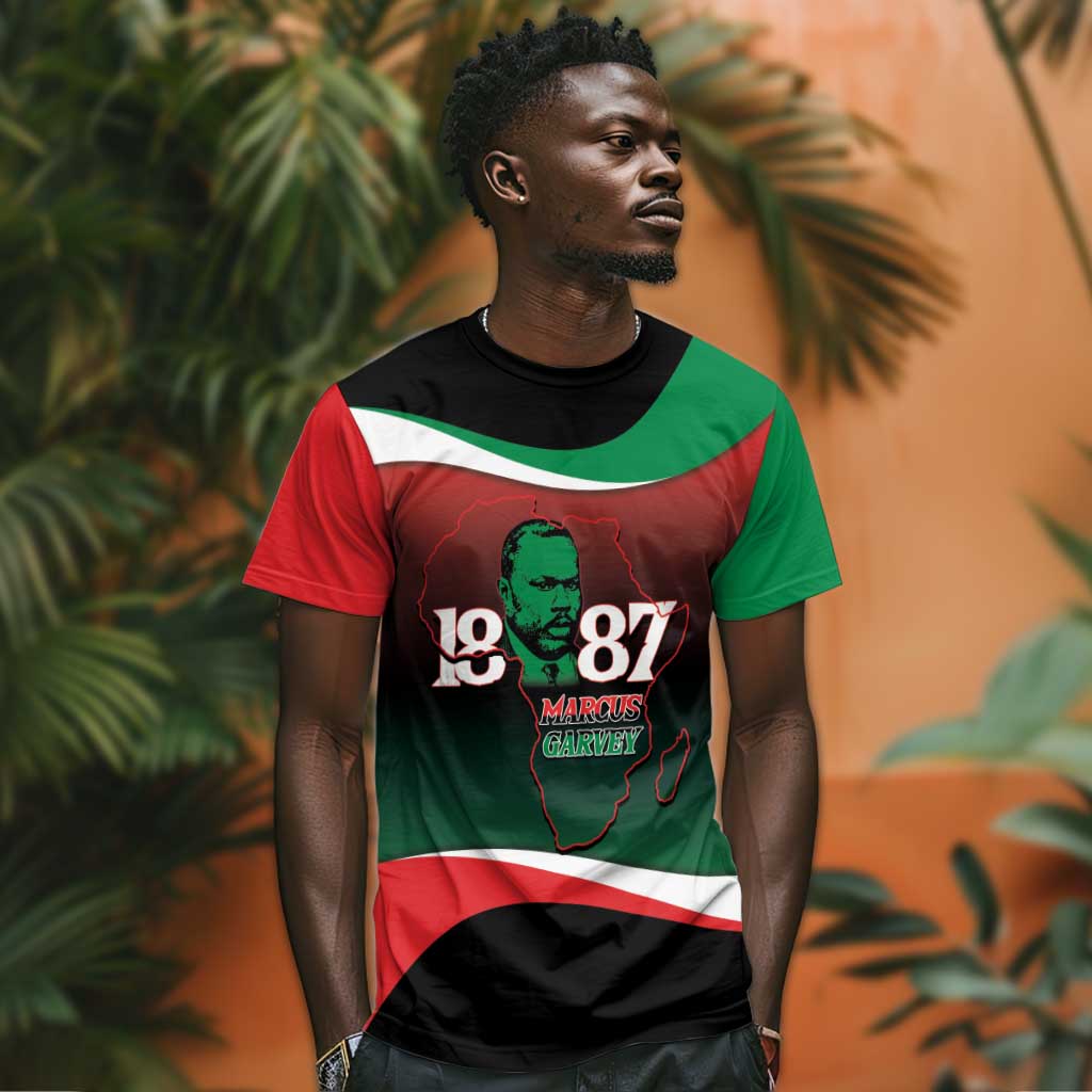 Marcus Garvey 1887 T shirt African Map Curves Style - African Pride