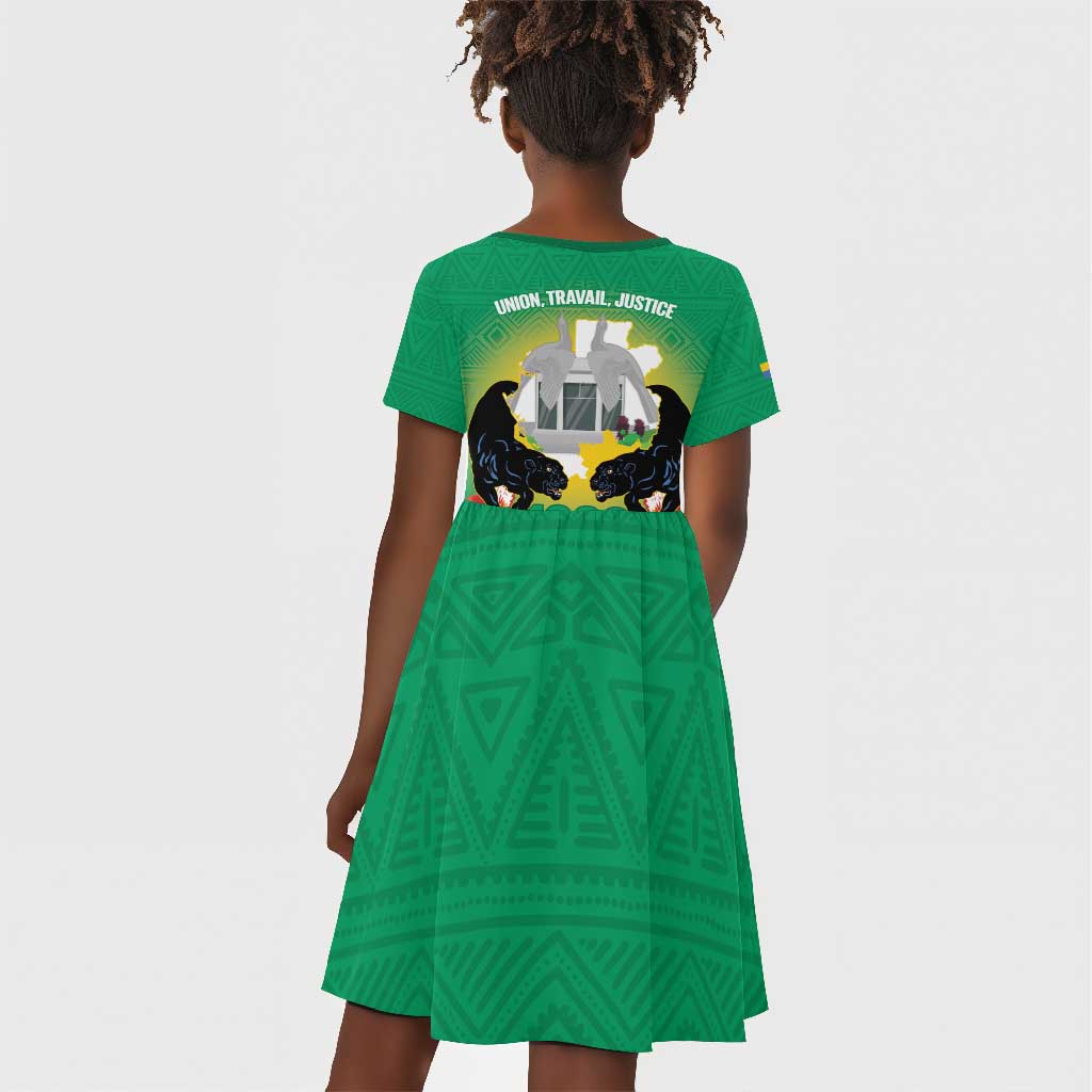 Afro Gabon Independence Day Kid Short Sleeve Dress Memorial Leon Mba Monument - African Pride
