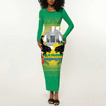 Afro Gabon Independence Day Long Sleeve Bodycon Dress Memorial Leon Mba Monument - African Pride
