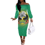 Afro Gabon Independence Day Off The Shoulder Long Sleeve Dress Memorial Leon Mba Monument - African Pride