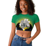 Afro Gabon Independence Day Raglan Cropped T shirt Memorial Leon Mba Monument - African Pride