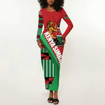 Custom Kenya Cricket Long Sleeve Bodycon Dress Simbas African Kente - African Pride