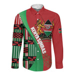 Custom Kenya Cricket Long Sleeve Button Shirt Simbas African Kente - African Pride