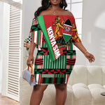 Custom Kenya Cricket Off Shoulder Short Dress Simbas African Kente - African Pride