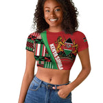 Custom Kenya Cricket Raglan Cropped T shirt Simbas African Kente - African Pride