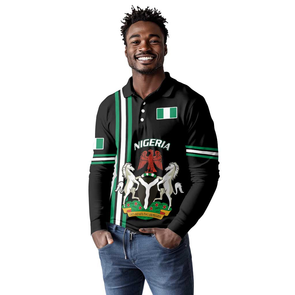 Nigeria Long Sleeve Polo Shirt Nigeria Coat Of Arms Simple Style