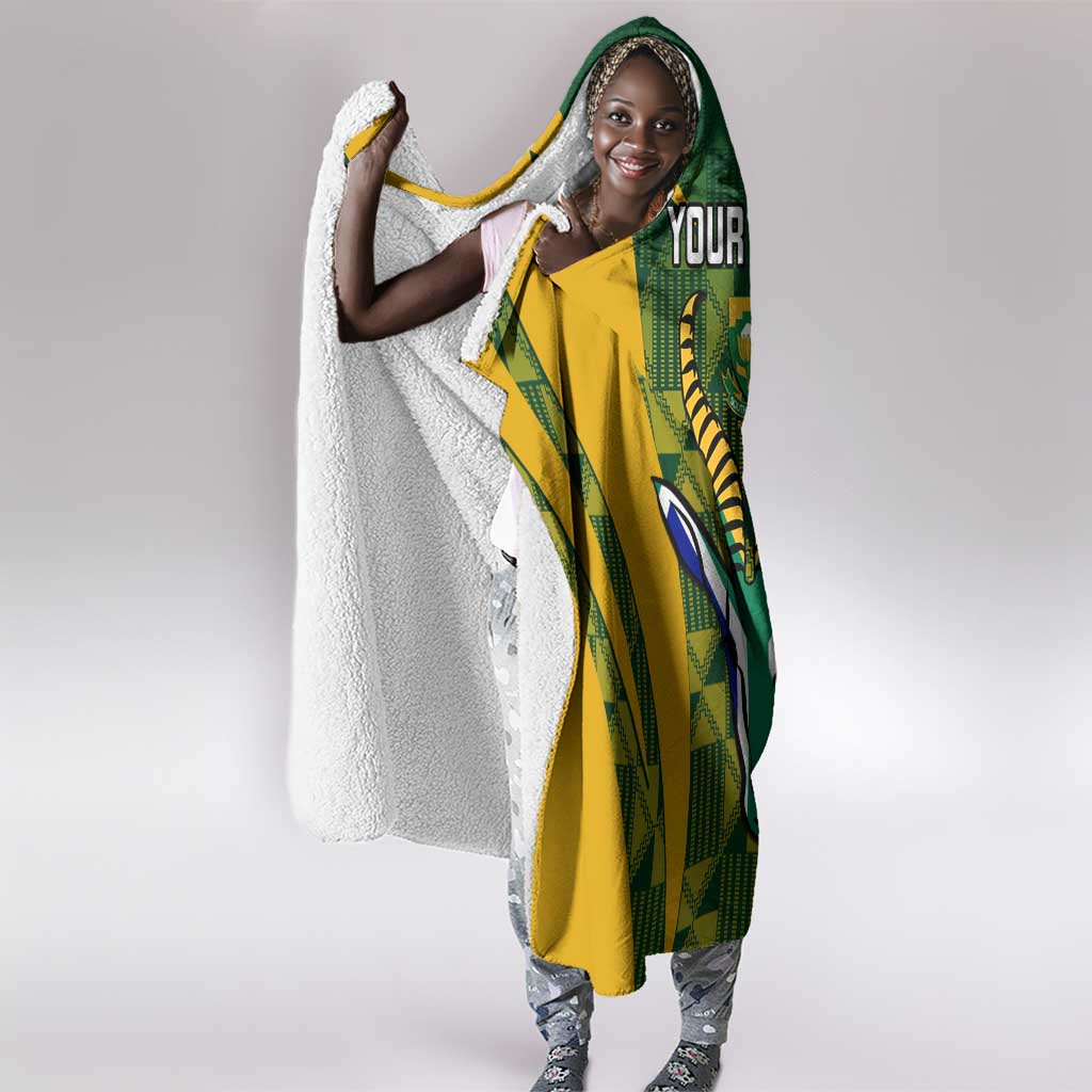 Custom South Africa Rugby Hooded Blanket Go Springboks Kente With Bokke