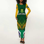 Custom South Africa Rugby Long Sleeve Bodycon Dress Go Springboks Kente With Bokke LT14