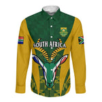 Custom South Africa Rugby Long Sleeve Button Shirt Go Springboks Kente With Bokke