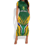 Custom South Africa Rugby Short Sleeve Bodycon Dress Go Springboks Kente With Bokke LT14