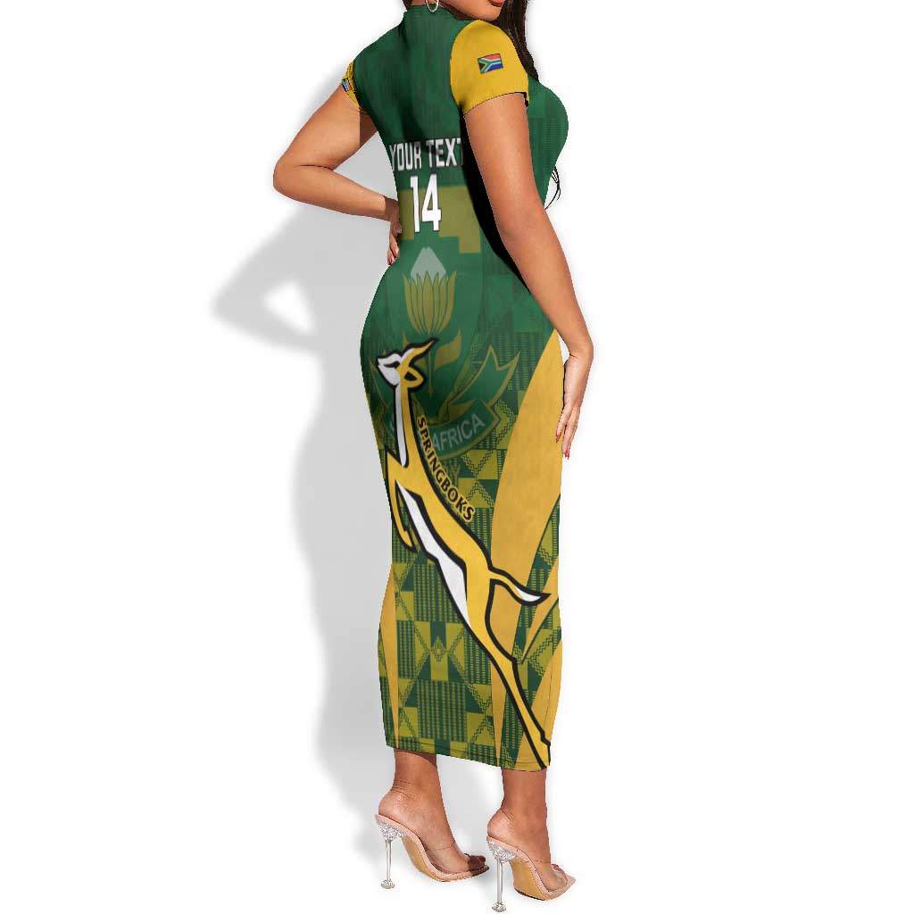 Custom South Africa Rugby Short Sleeve Bodycon Dress Go Springboks Kente With Bokke LT14