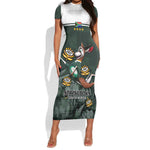 South Africa Rugby Short Sleeve Bodycon Dress Springboks 4th Champions World Cup Proud Bokke LT14